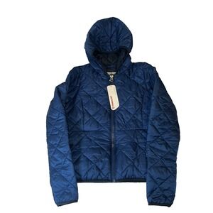 New NWT ABERCROMBIE & FITCH Women's Small Hooded Puffer Jacket Navy Blue Coat